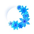 Round frame with blue origami snowflakes and place for text on white background. Vector template Royalty Free Stock Photo